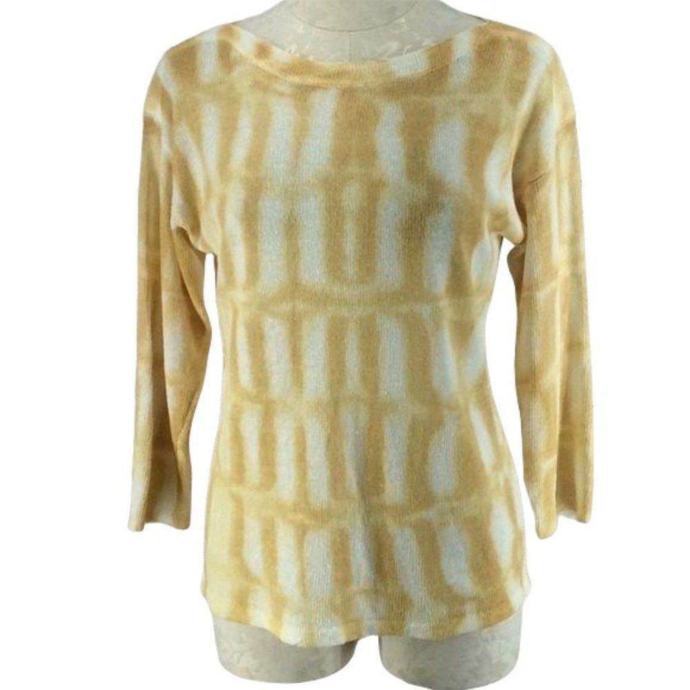 Chico’s yellow white Tie Dye knit linen size 1 small‎ Sweater